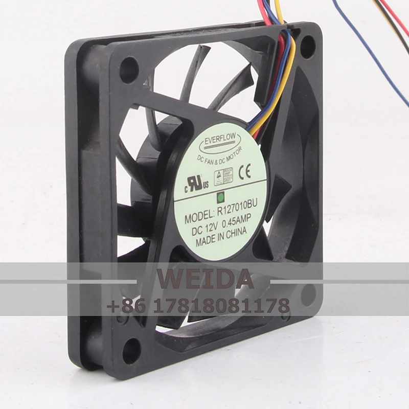 Ventilador de carcasa para EVERFLOW R127010BU, 70x70x10MM, 12V, 0.45A, 7010, 4 cables, PWM, ultrafino, silencioso