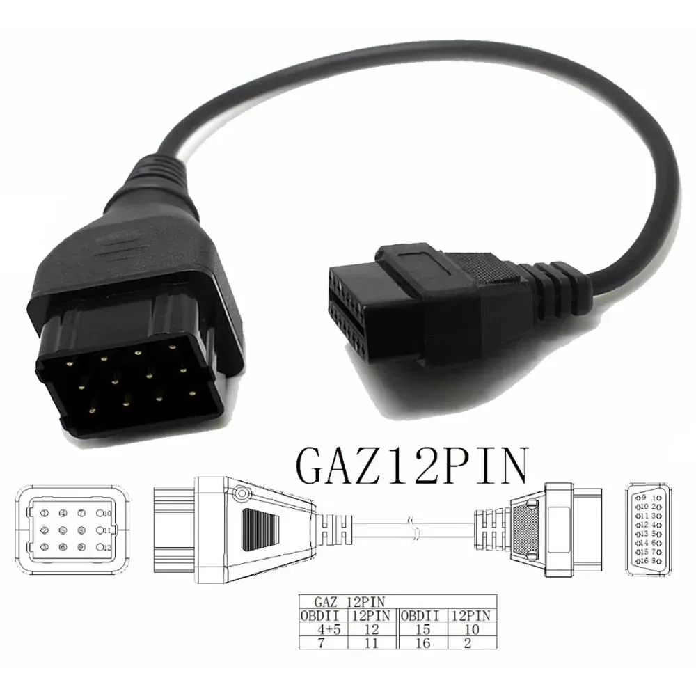 

OBD2 Cable Adapter Truck Cable For GAZ 12Pin to OBD2 16Pin Connector For GAZ 12 Pin Male To 16pin Female OBD2 Connector Adapter