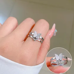 Bohemian Cute Butterfly Rings for Women Stainless Steel Jewelry Cute Animal Two Layers Open Ring Girls Fashion Jewelry Gift