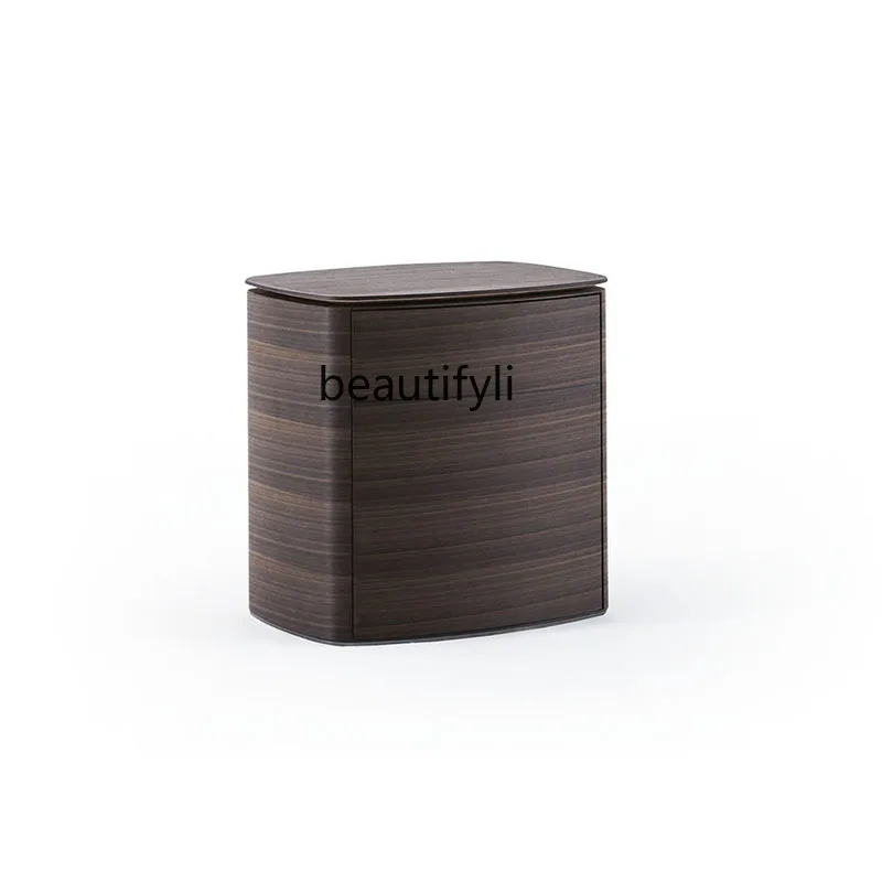 Solid Wood Italian Minimalist Nordic Light Luxury Bedroom Storage Chest of Drawers Storage Cylinder-Shaped Smoked Bedside Table