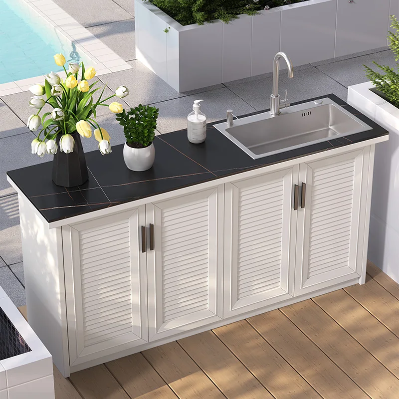 Outdoor garden balcony aluminum alloy storage cabinet wash basin cabinet sink integrated household courtyard waterproof rock