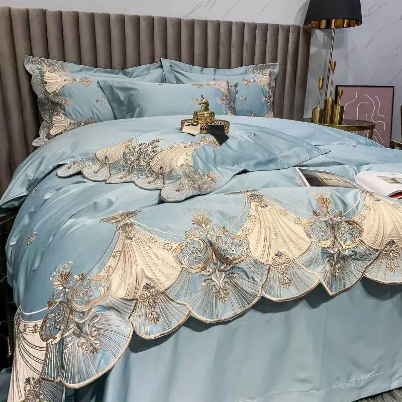 European Style Bedroom Luxury 200S Long Staple Cotton Four Piece Set High-end Embroidered Duvet Cover Pure Cotton Bedding