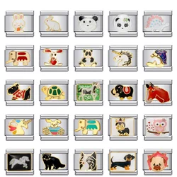 Trendy Glaze Animals Horse Dog Panda Bear Elephant unicorn Italian Charm Bracelets Fit 9mm Stainless Steel Jewelry DIY Making