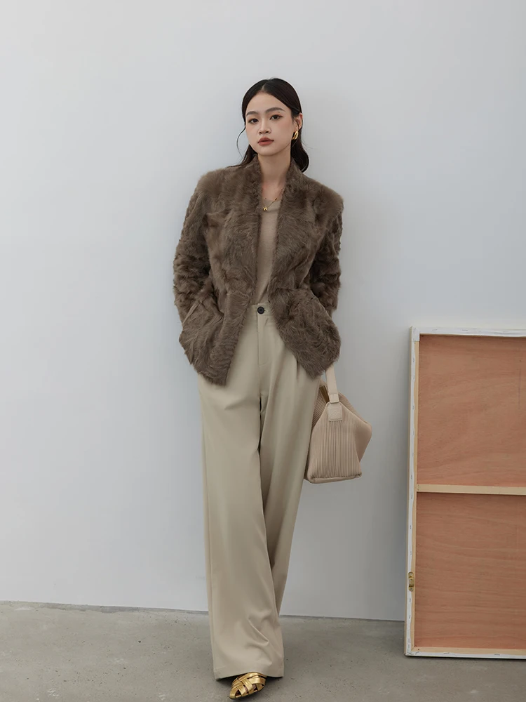 Vestes de luxe en cuir d'agneau véritable pour femmes, haut de gamme, Simple, Double face, Design, col en v, manteau d'hiver en vraie fourrure avec ceinture