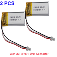 2pcs 3.7V 250mAh 1.85Wh 502030 Thermistor NTC 3 Wires JST 3Pin 1.0mm Plug Li-Polymer Replacement Li Battery For GPS Car Camera