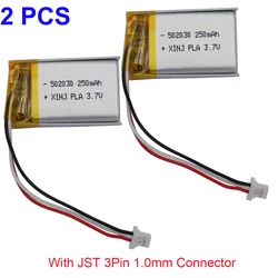 2pcs 3.7V 250mAh 1.85Wh 502030 Thermistor NTC 3 Wires JST 3Pin 1.0mm Plug Li-Polymer Replacement Li Battery For GPS Car Camera