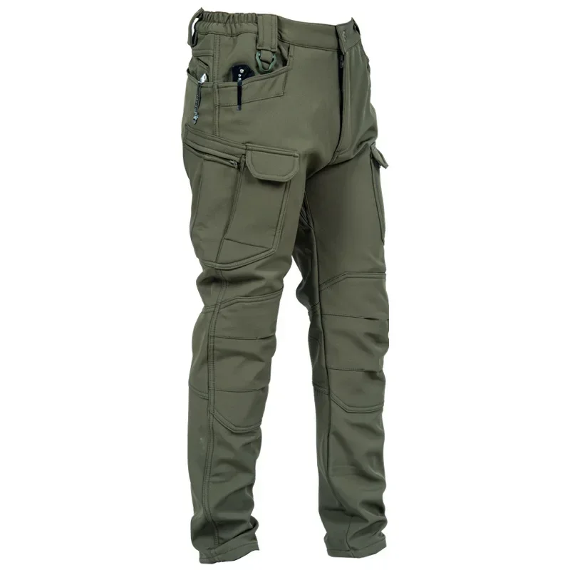 Calças impermeáveis de lã Soft Shell masculinas, calças camufladas táticas, veludo, calças quentes à prova de vento, caminhadas ao ar livre, inverno