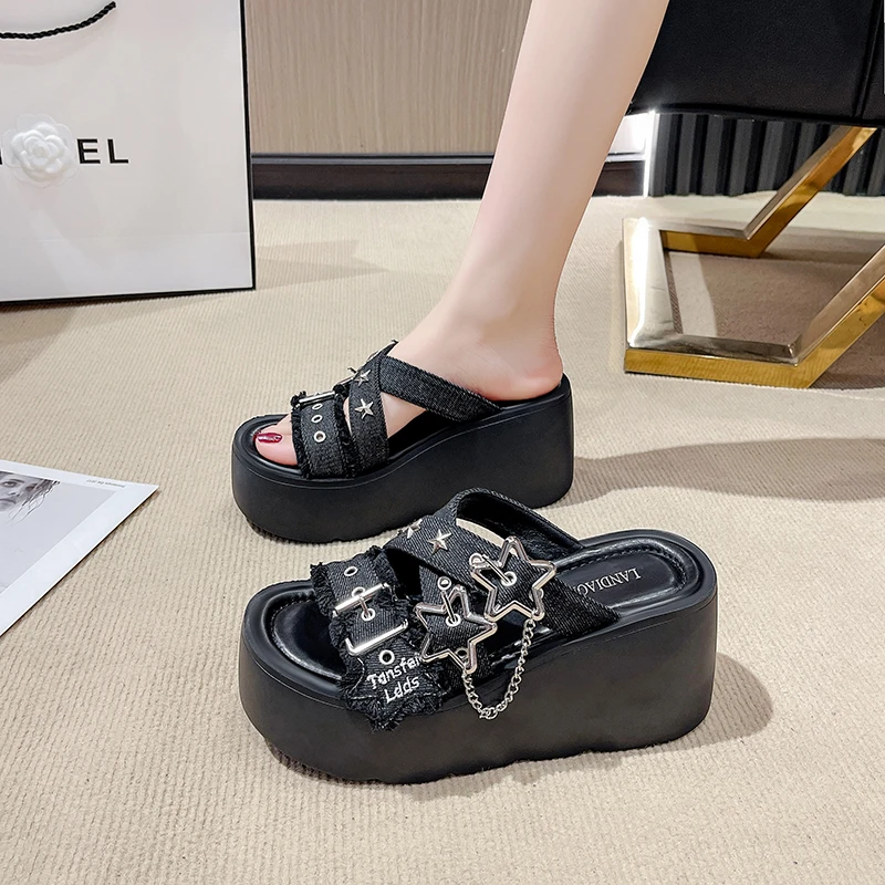 9CM Platform Slippers Sandals Woman Bowknot Thick Sole Slippers Women Chunky Flip Flops Summer Casual Beach Slides Zapatos Mujer
