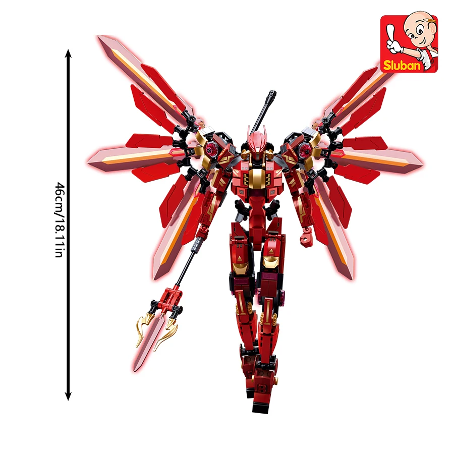 511pcs Sluban Red Halberd Warrior Robot Building Blocks Toys, Battle Robot Assembling Educational Toys,Gifts For Children (NoBox