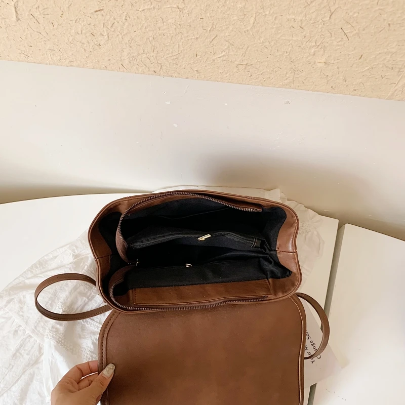 MOODS Vintage Soft Vegan Leather Backpack For Women Flap Satchels Backpack Large Capacity School Book Bag Laptop Travel Rucksack