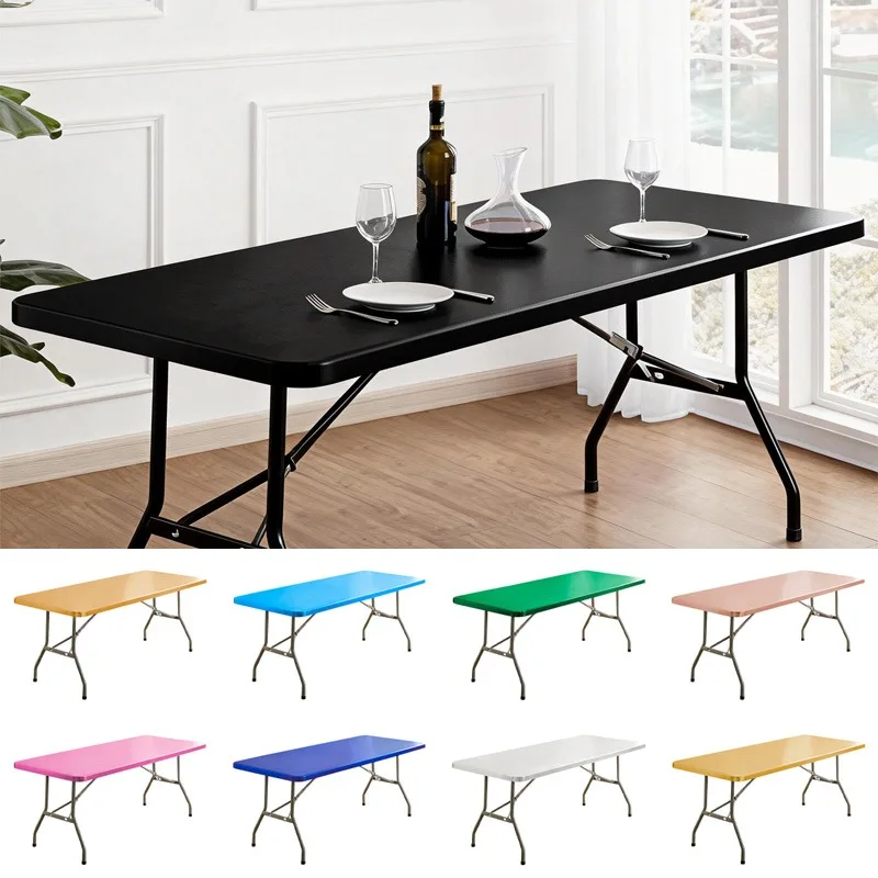 6FT Elastic Abrasion-Resistant Rectangular Tablecloth Solid Color Waterproof Dining Table Cover Hotel Restaurant Wedding Decor