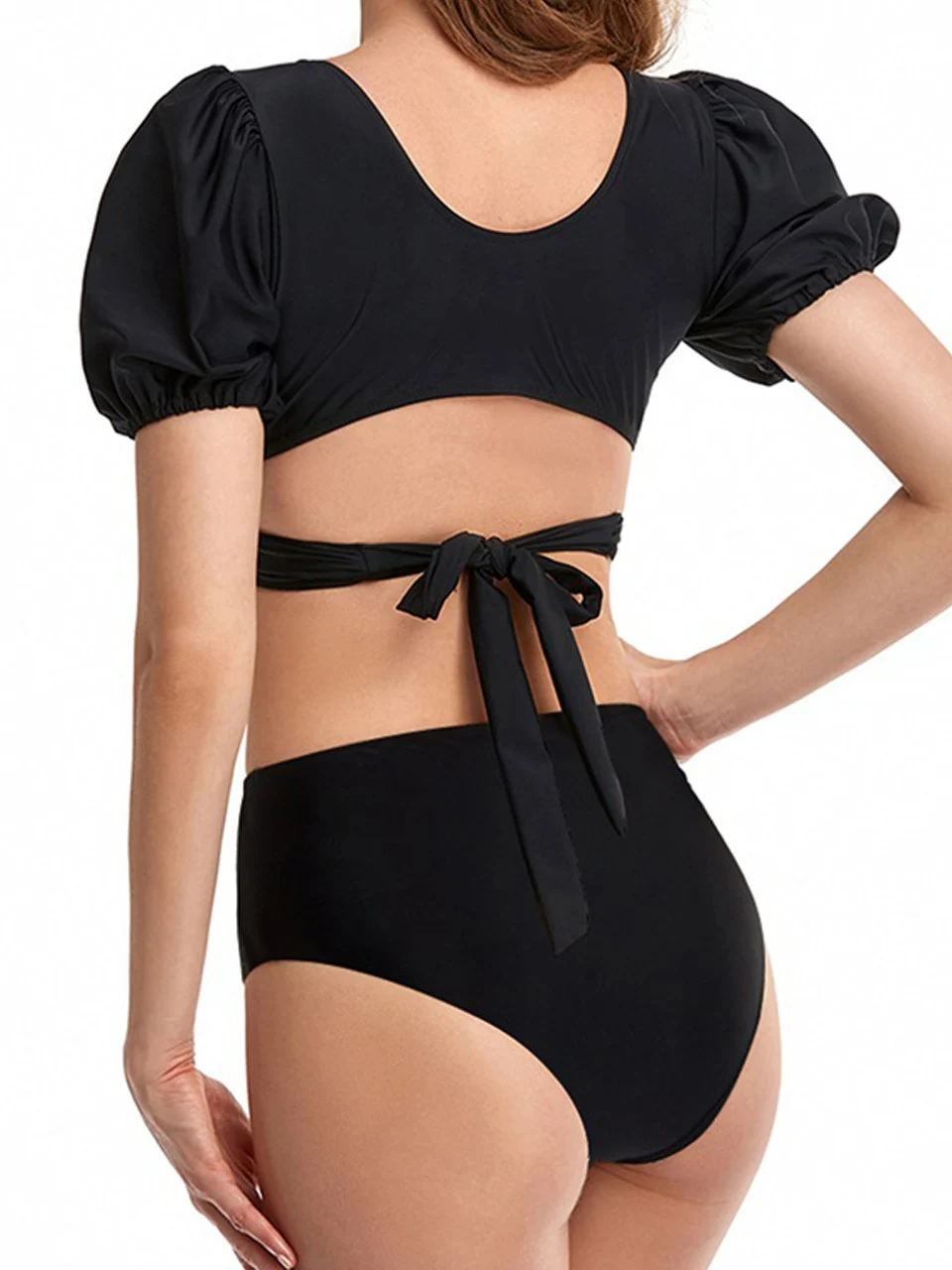 2026 Women Two Piece  Front Twist Swimsuit Puff Sleeved Swimwear Female Sexy Bathers Bathing Swimming Suit Summer Beachwear