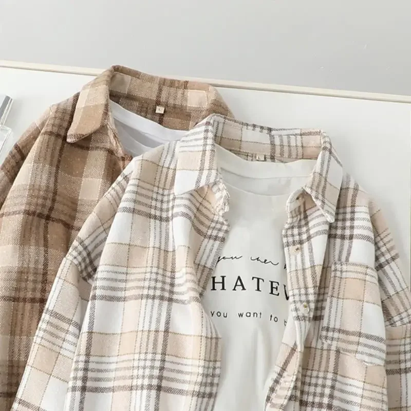 Plaid Shirts Women Japanese Students Thick Long Sleeve Design Tops Fashion All-match Aesthetic Harajuku Tender Ins Temperament