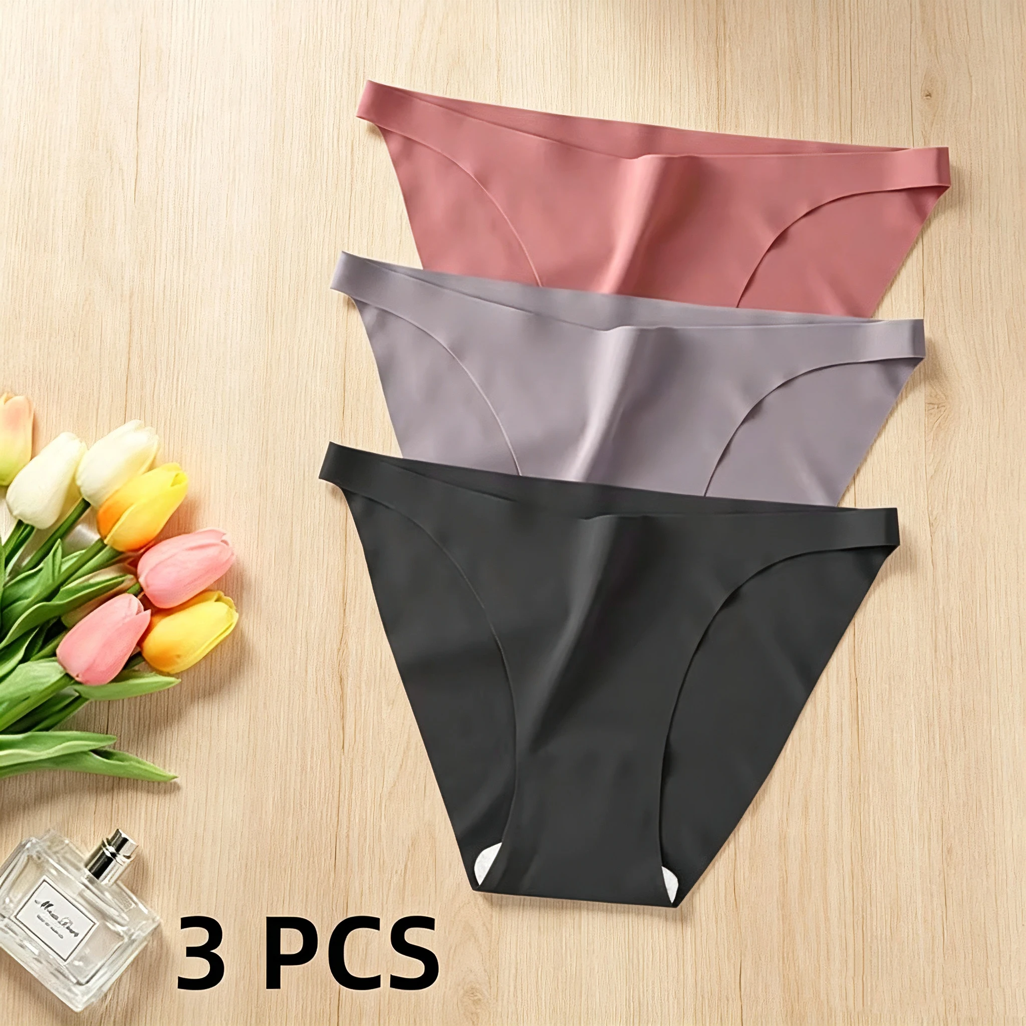 Women's Briefs Low Waist Breathable Underpants 3 pcs New Comfortable Pure Cotton Thin Ice Silk Non-marking Solid Color