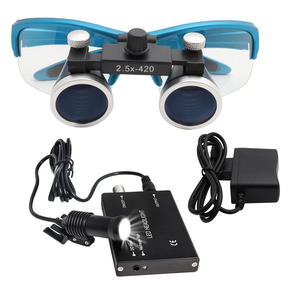 2.5X 3.5X Dental Loupes Medical Binocular Loupes with LED Headlight Magnifying Glasses Surgical Magnifier 5W LED Head Light