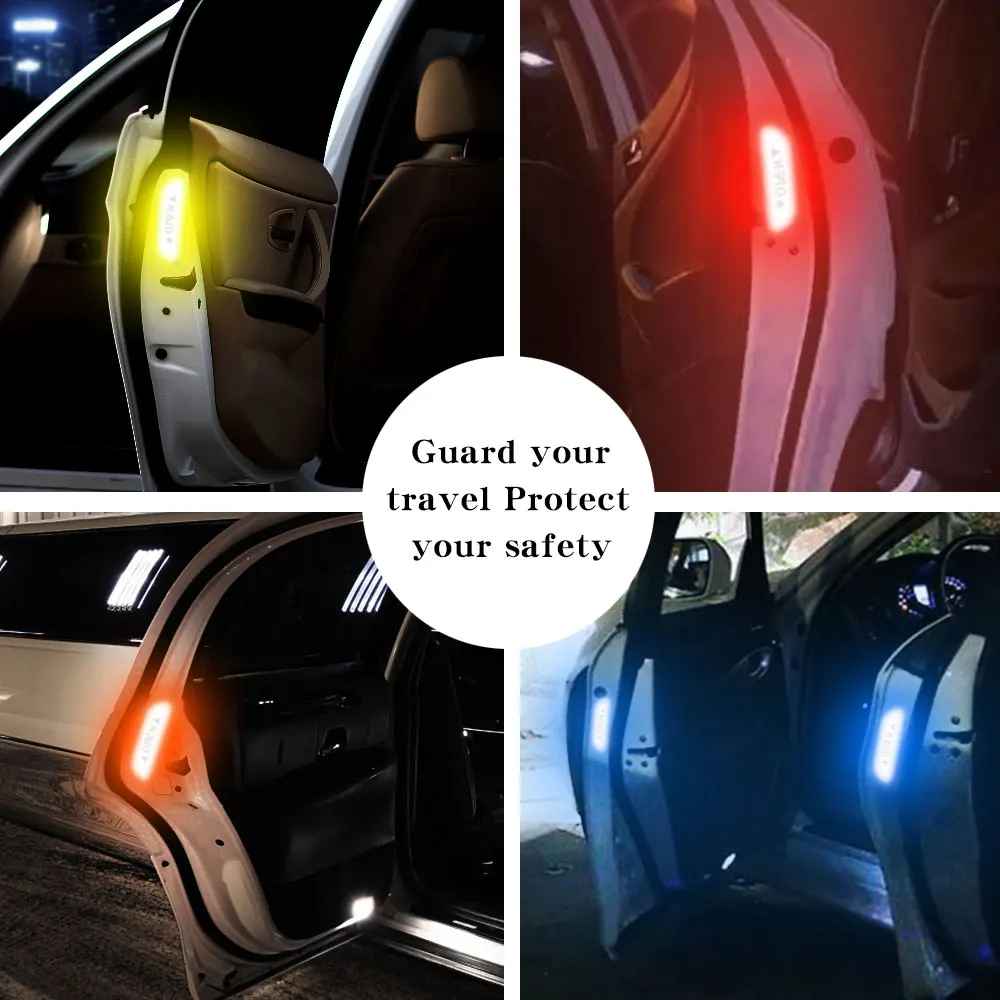 4Pack Reflective Car Door Sticker Safety Opening Warning Reflector Tape Car Accessories Night Safe Exterior Interior Reflector