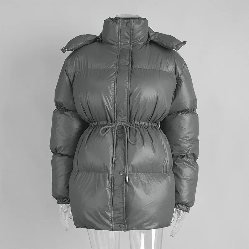 TARUXY Lace-Up Hooded Zipper Parkas Women's Fashion Long Sleeve Pocket Solid Bread Cotton Coat Winter New Warm Thickened Jacket