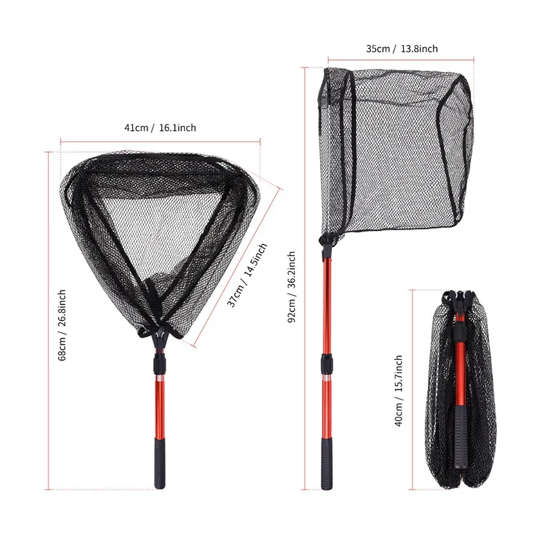 2525+ Red Triangle Folding Copy Net 2-Section Telescopic Portable Lure Fly Fishing Hand Copy Net Fishing Tool