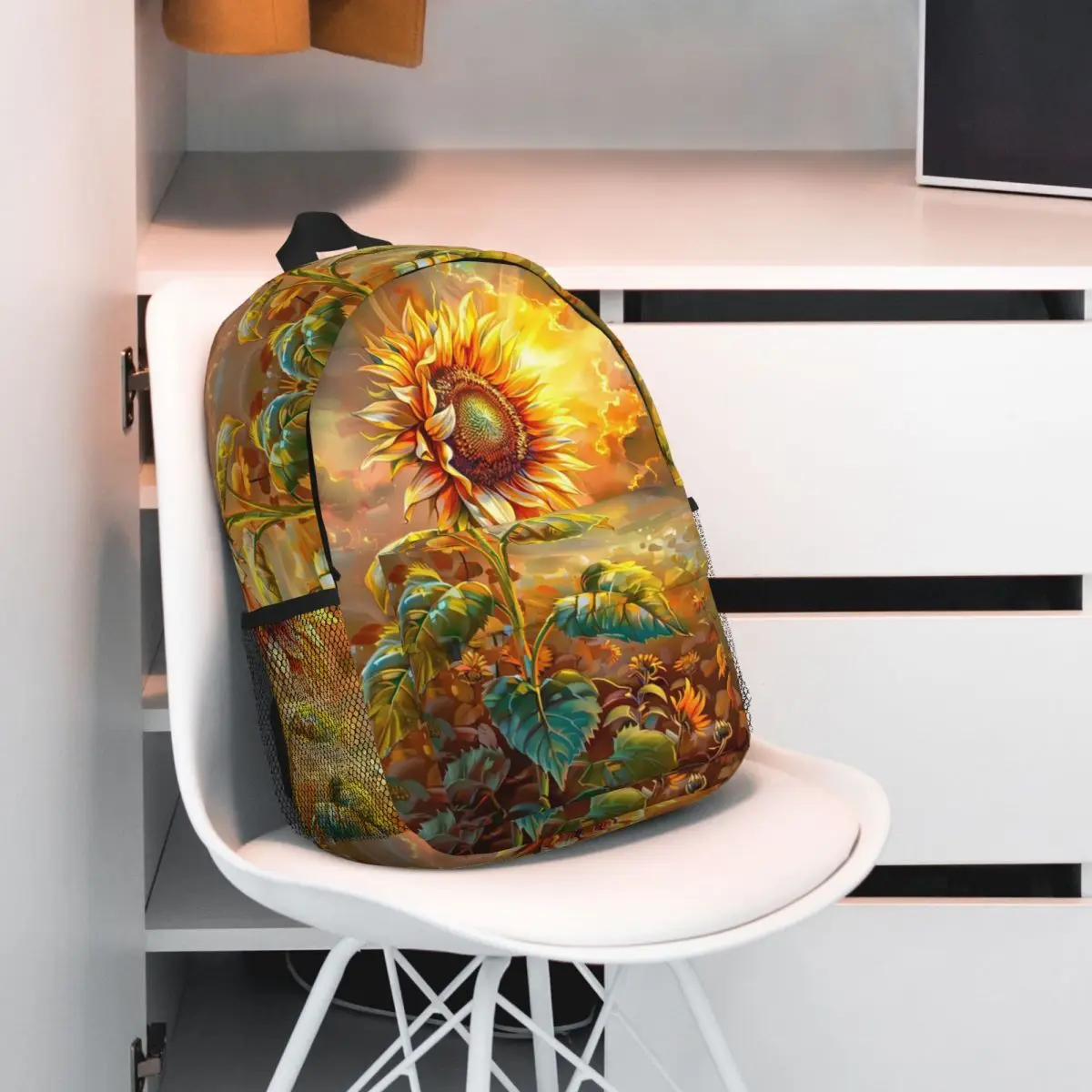 

Golden Sunflower And Sunset Backpack Student BookBag Children School Bag Laptop Shoulder Bags for Men Women