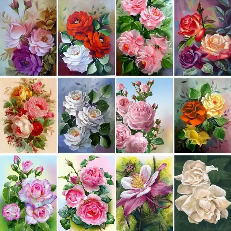 GATYZTORY DIY Painting By Numbers For Adults Rose Flowers Picture By Numbers Handpainted Oil Painting For Home Decors Crafts Kit