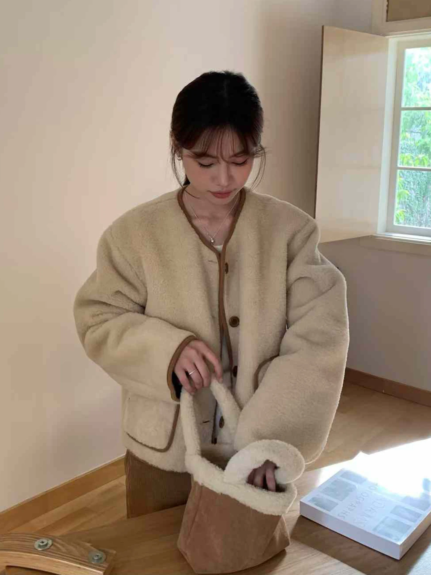 الرجعية التباين اللون القطن فرو الضأن ort Jaet المرأة فضفاضة كيت أعلى شتاء جديد Sle Faion ملابس خارجية معطف #4