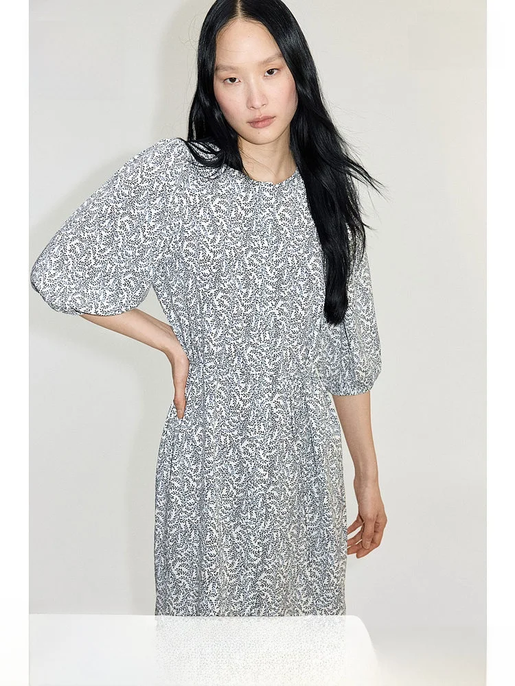 H&M Damska Spódnica Midi Dr Spring ort Sve Bubble Sve Design z Kwiatowym Nadrukiem, Casualowa, Okrągły Dekolt, Średniej Długości