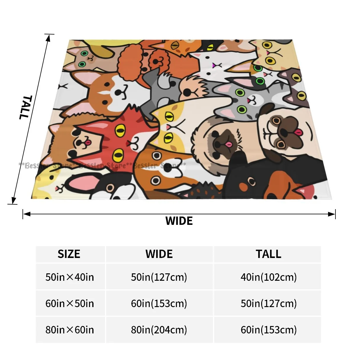 Flannel Blanket Doodle Dogs And Cats Faces Ultra-Soft Micro Fleece Blanket for Bathrobe Sofa Bed Travel Home