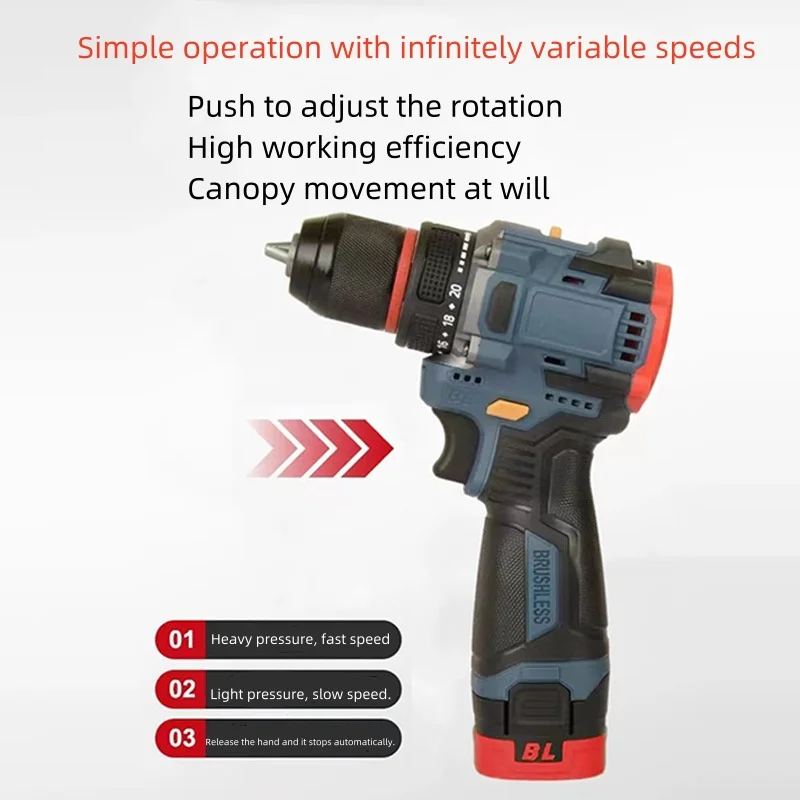 18V Brushless Lithium Electric Drill Electric Driver Motorized Screwdriver Rechargeable Screwdriver Set Electric Drill HandDrill