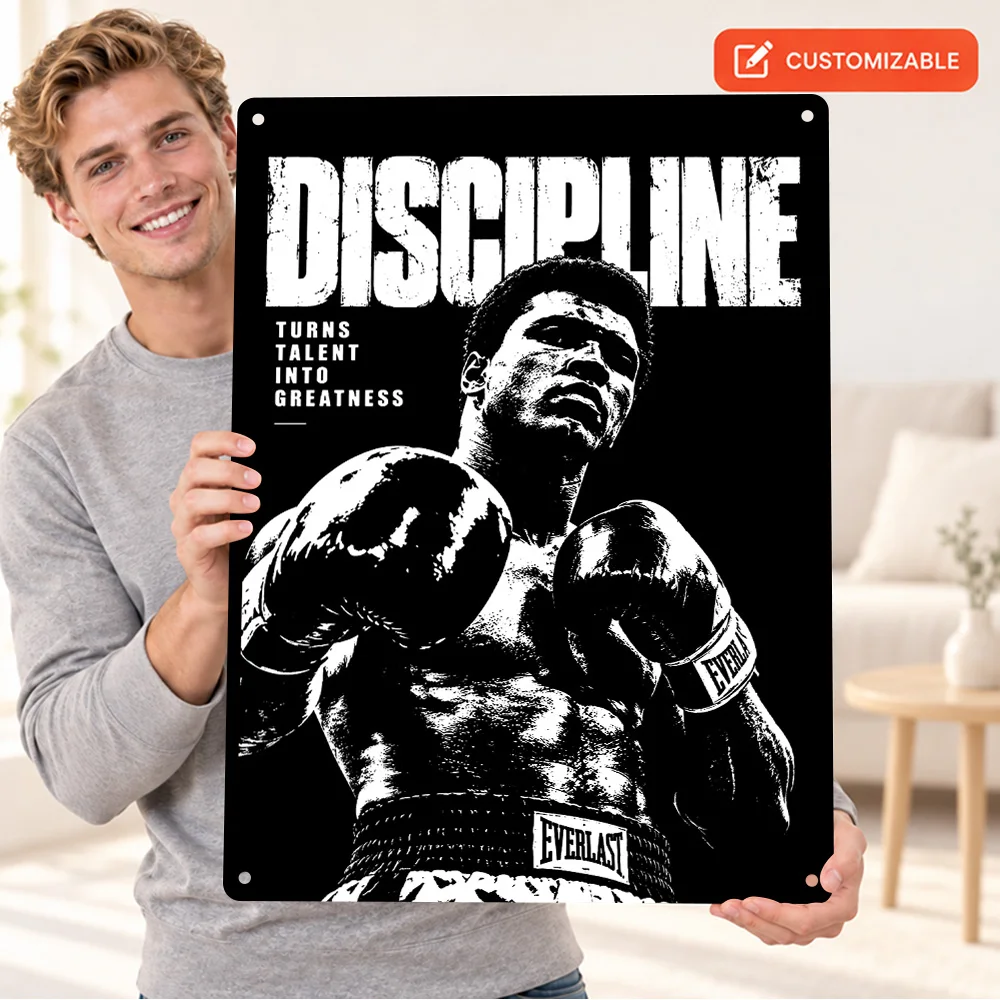Muhammad Ali Discipline Boxing Printed Poster Personalized Aluminum Metal Sign Inspirational Typography Wall Art For Bedroom