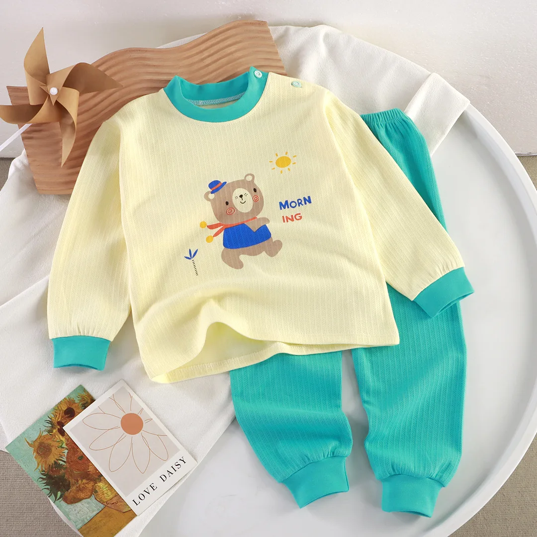 Toddler Boys Girls Pure Cotton Cartoon Pajamas, Casual and Comfortable Long Sleeved Pajamas and Sleepwear Set, Baby Girl Pajamas