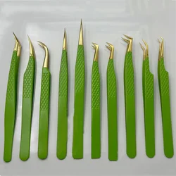 Lashes Tweezers Stainless Steel Eyelashes Tweezers Eyelash Extensions Green Eyebrow Removal Tweezers Precision Tweezers Eyebrow
