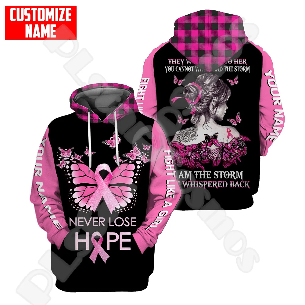 

Custom Name Breast Cancer Fighter Pink Colorful Tattoo Retro Vintage 3DPrint Pullover Harajuku Casual Funny Hoodies Jacket A2