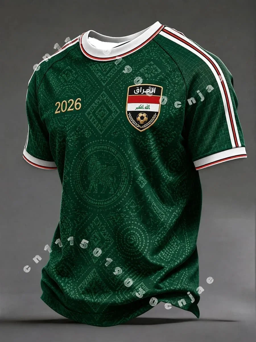 2026 Neues Herren Irak 3D-gedrucktes Fußballtrikot T-Shirt – Ideal für Alltag und Training, schnelltrocknendes Sweatshirt, Familien- und Kinder-T-Shirts – Detail 2