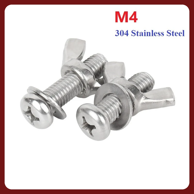 Round Head Cross With Butterfly Nut Washer Screw 304 Stainless Steel M4 Combination Set