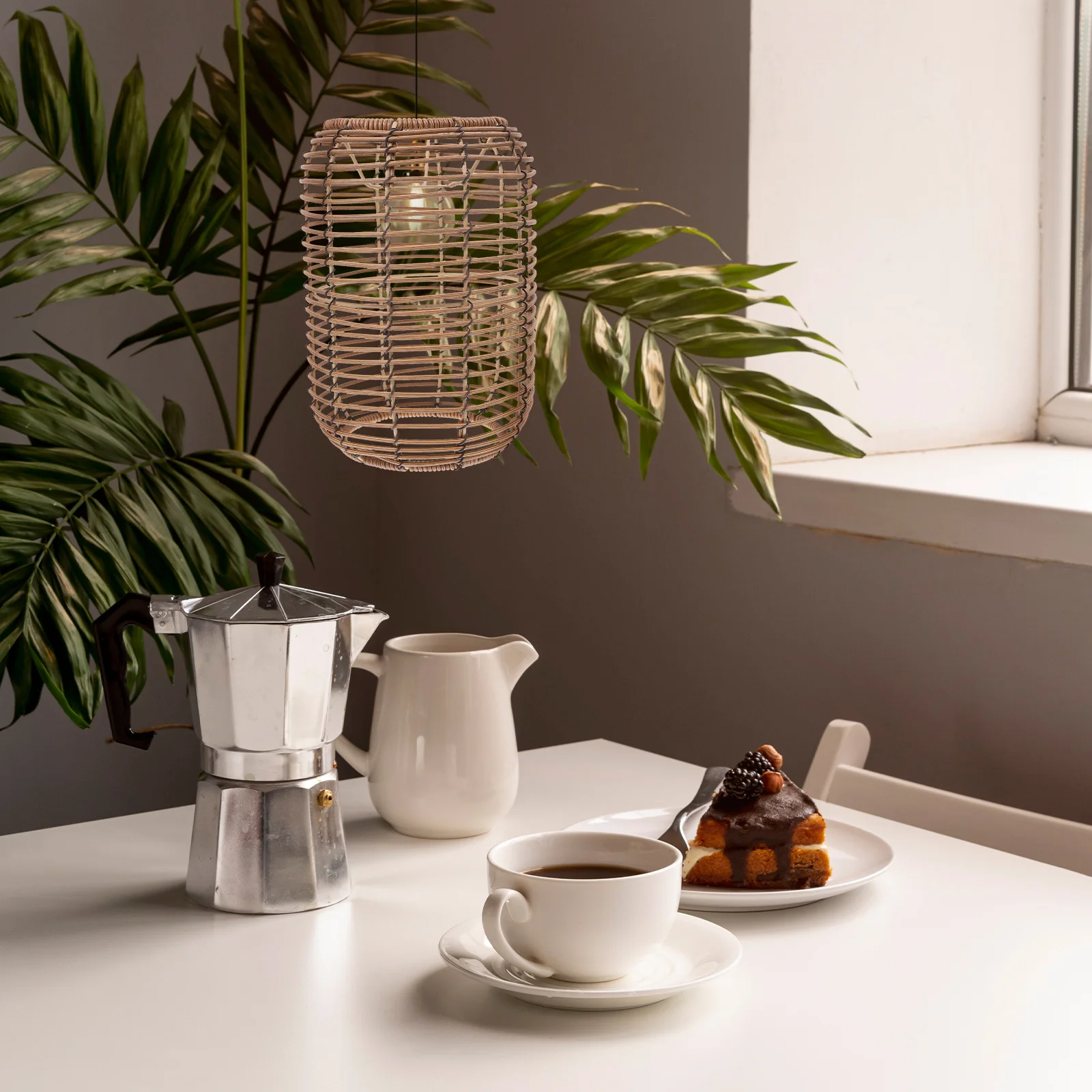 

Faux Rattan Lampshade E27 Boho Pendant Lightshade Vintage Woven Design For Bedroom Living Room Home Lighting Decoration Hollow