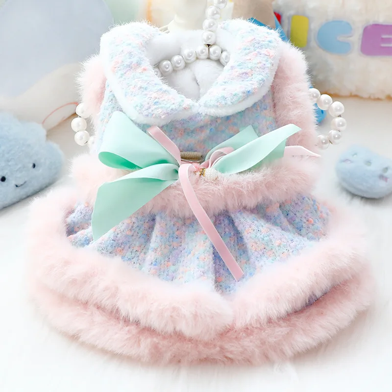 Autumn Winter Dog Cat Princess Dress Sweet Bowknot Cat Dog Skirt Clothes Tutu Dress for Dogs Puppy Teddy Chihuahua