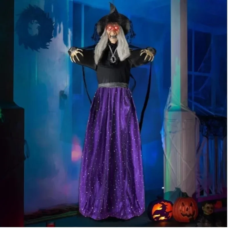 Sloosh 47'' Hohe Animierte Hexe Halloween-Dekoration für Innen und Außen, Gruselige Halloween-Animatronics-Deko, Hängender Geist mit Sprechfunktion, Geräuschaktivierten LED-Augen, für Spukhaus, Hof,