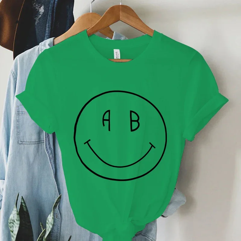 Women Y2k Style Shirt Graphic Big Smile Face Letter A B As Eye Funny Tshirts Lady Short Sleeves Round Neck Fashion Shirts Female