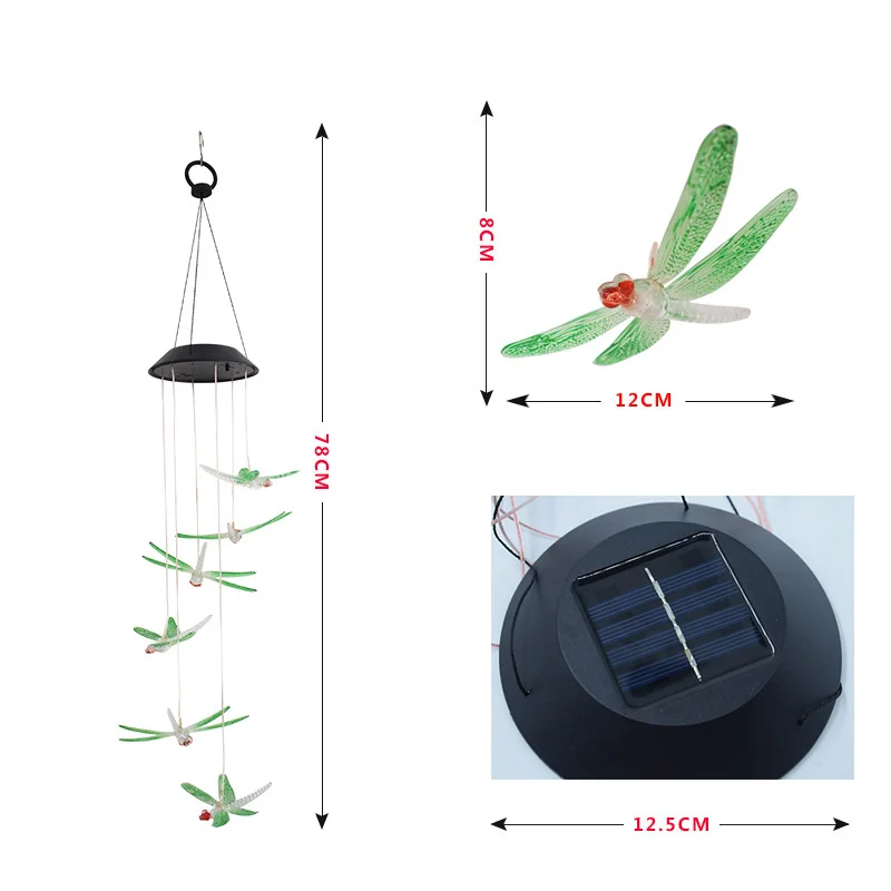 Amaznon solar wind chime lamp Dragonfly color changing LED hanging lamp outdoor rainproof decorative lamp wind lamp