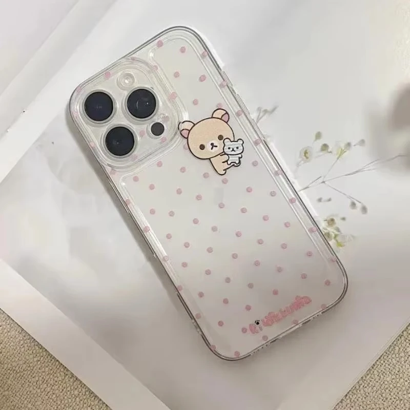 حافظة شفافة جميلة R-Rilakkuma لهاتف آيفون 16 15 14 13 12 Mini 11 Pro Max XS X XR 8 7 Plus غطاء سيليكون سائل مقاوم للصدمات Funda