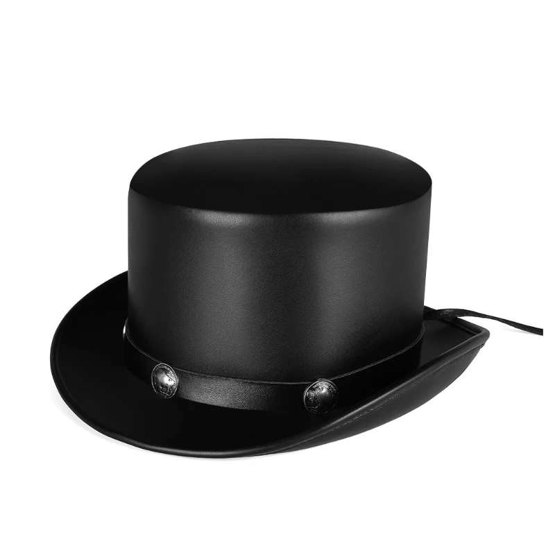 

Closeout‌！PU Leather Gentleman Hat Magic Hat Punk for Halloween Party Stage Performance Costume Cosplay Retro Hat Accessories