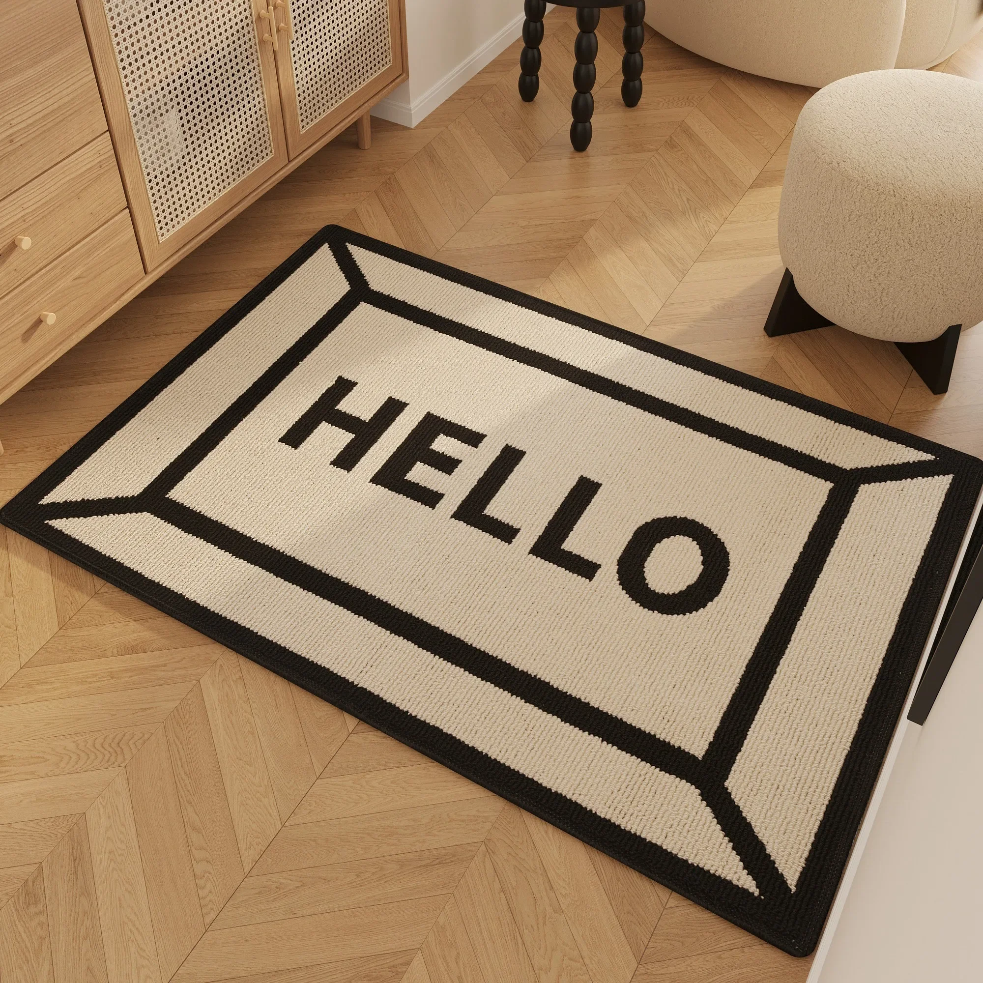 

Entrance Carpet Anti-slip Waterproof Wear-resistant Floor Mat Retro Geometric Lines Rug Living Room Home Decoration Door Mats