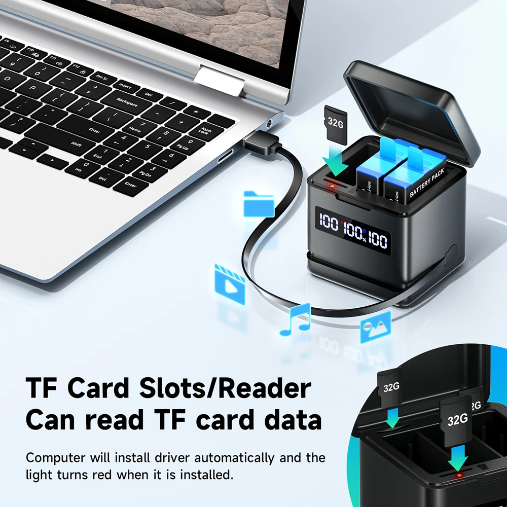 Аккумуляторная батарея Palo 3,85 В, 2000 мАч для GoPro, подходит для GoPro 12/11/10/9, аккумуляторы для камеры со светодиодным зарядным устройством