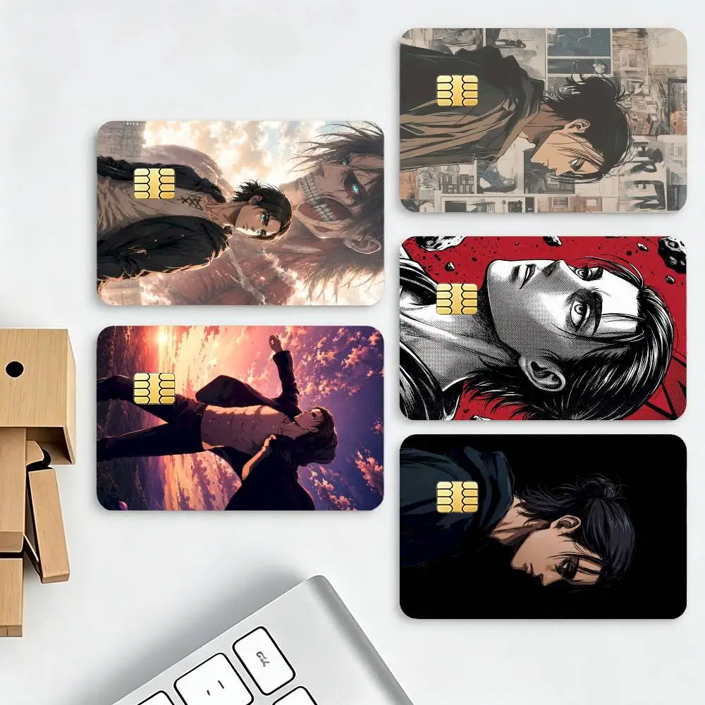 Eren Yeager Attack on Titan HD Waterproof Credit Card Stickers Silicone Decals For Chip Game Cards