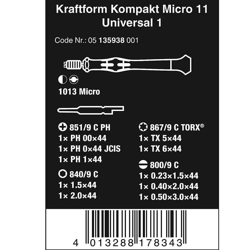 WERA 05135938001 Kraftform Kompakt Micro 11 Precision Screwdriver Set Micro Handle Widely Used Exquisite Workmanship