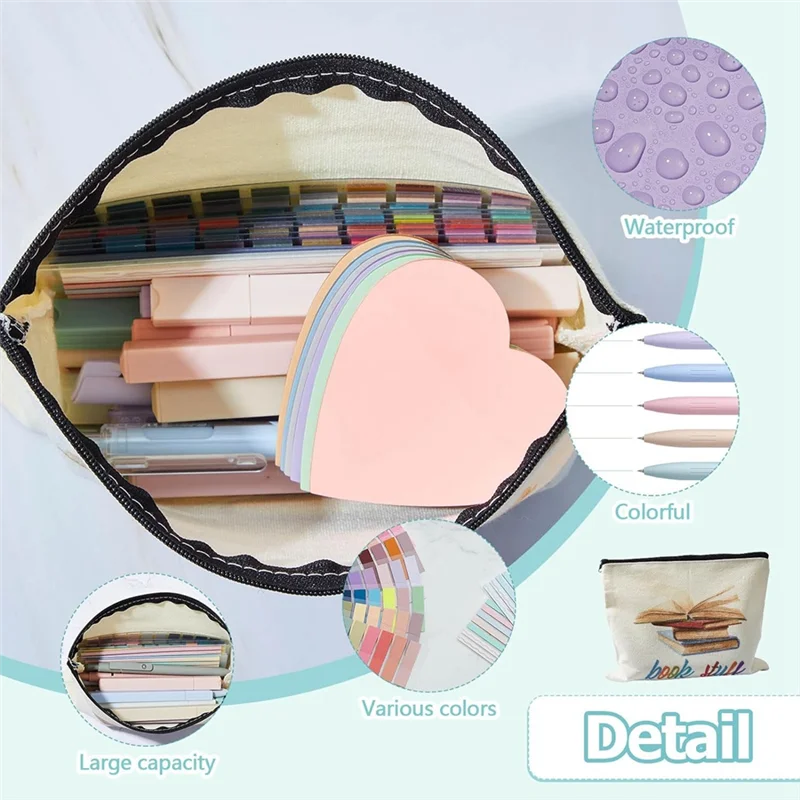 ~【A48T HOT】Annotation Set, Pencil Case Pouch, 300 Clear Sticky Notes, 2640 Sticky Labels, 11 Gel Ink Pens, 12 Highlight Markers