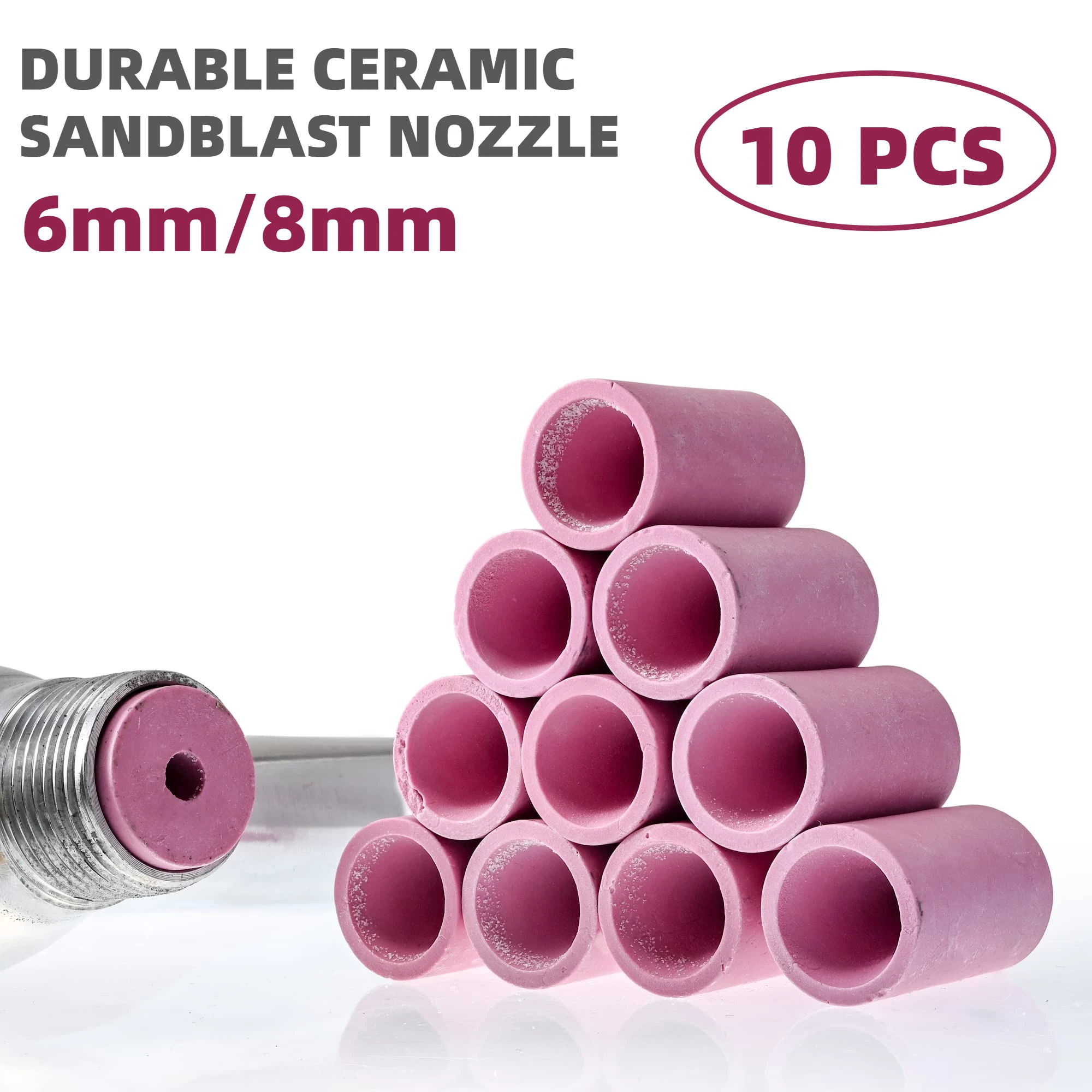 10PCS 6mm/8mm Ceramic Sandblaster Nozzles for Sand Paint Beads Blasting Sandblaster Gun Tip