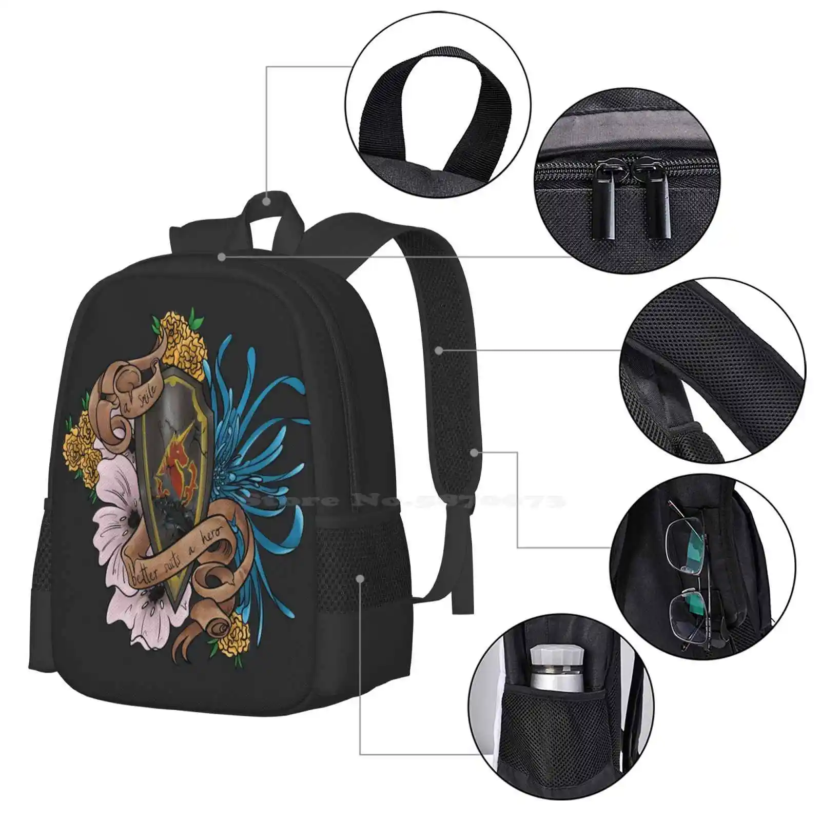 Herói saco de escola grande capacidade mochila portátil tatuagem floral ffxiv ff14 final fantasia 14 final fantasia xiv haurchefant casa