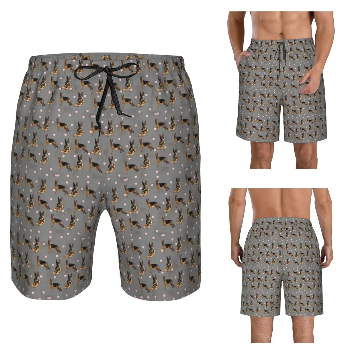 German Shepard Pattern Trunks Beach Board Shorts Casual Quick Dry Swim Summer Men Pants
