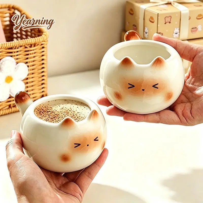 Cute Siamese Cat Ceramic Mug in Gift Box for Bestie Birthday Present High Value Coffee Cup for Women